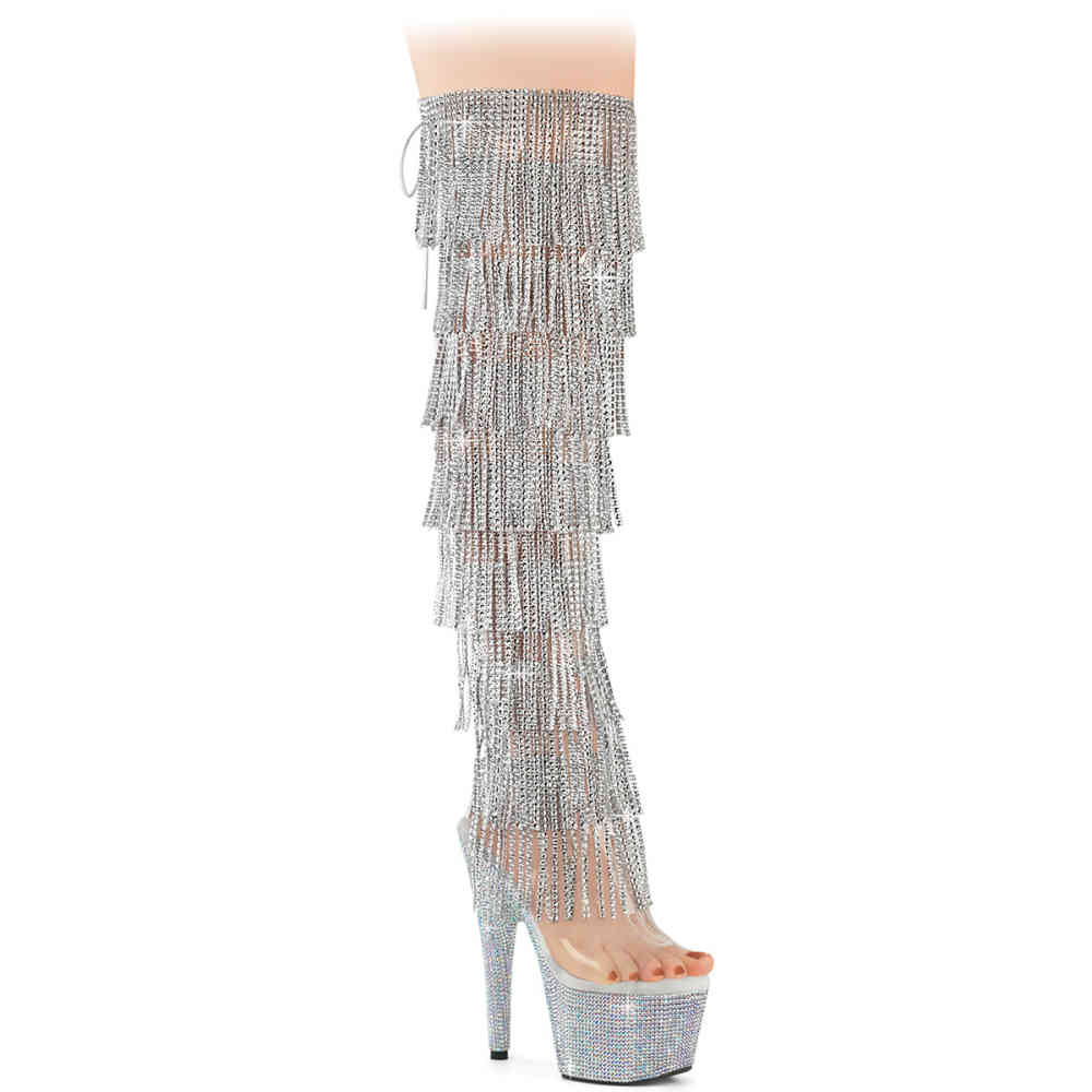 Pleaser - BEJEWELED-3019C-RSF- Plateau overknee Laarzen - Zilverkleurig